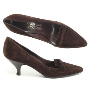 Salvatore Ferragamo Suede Leather Pointed Toe Kitten Heel Pump Women 9 Brown